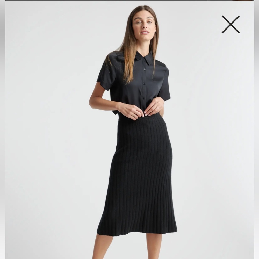 Quince Mongolian Black Cashmere Ribbed Women’s Midi Skirt Size Medium NWOT